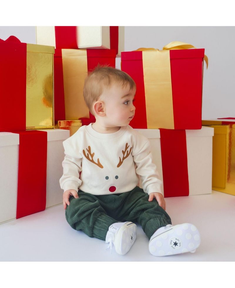 Baby Boys' Red Nose Reindeer Long Sleeve Cotton Romper