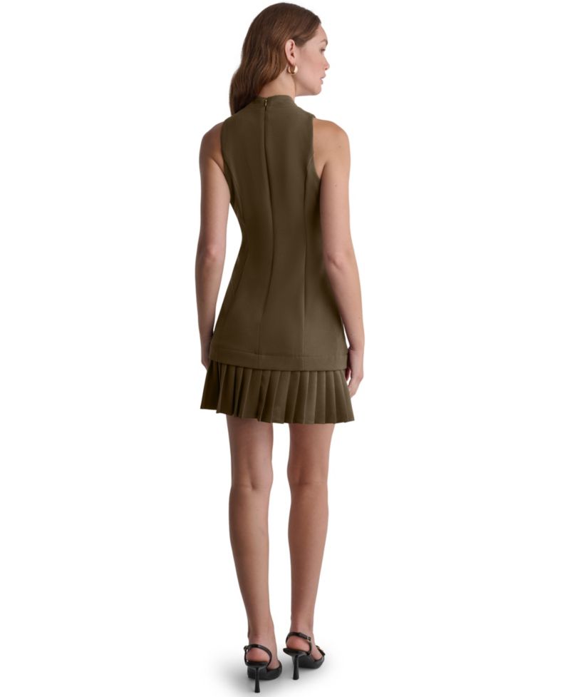 Women's Mock Neck Sleeveless Pleated-Hem Dress