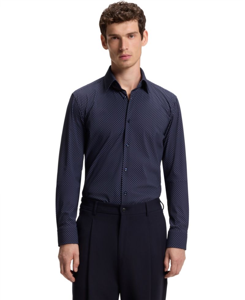 BOSS by Men's Printed Performance-Stretch Fabric Slim-Fit Dress Shirt