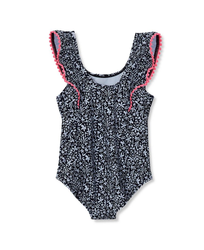 Girls Chlorine Resistant Scoop Neck Ruffle One Piece Swimsuit