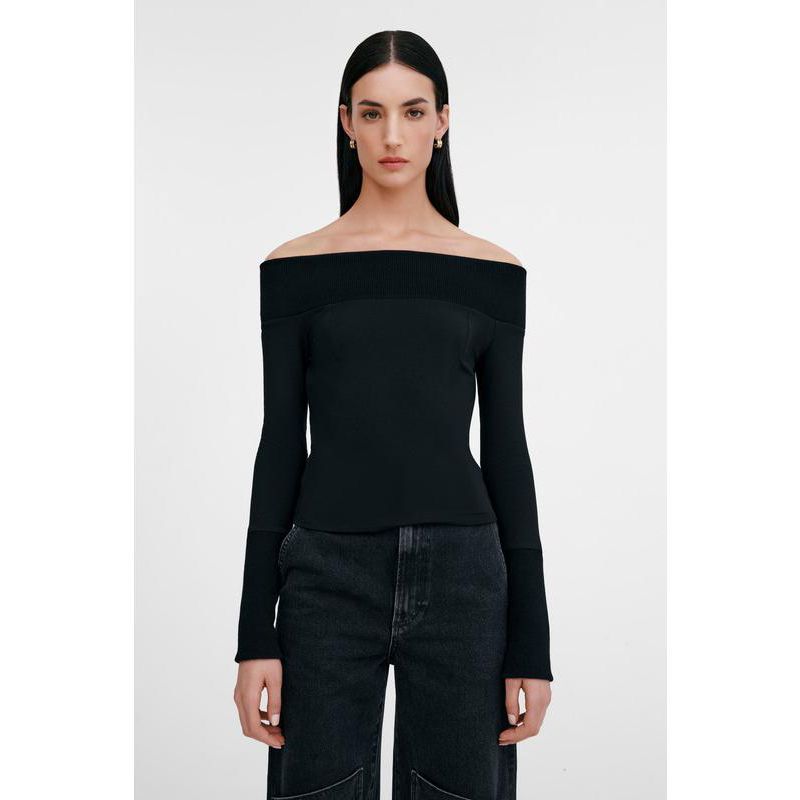Women's Tilly Fitted Boat-Neck Ribbed-Detail Long-Sleeve Top