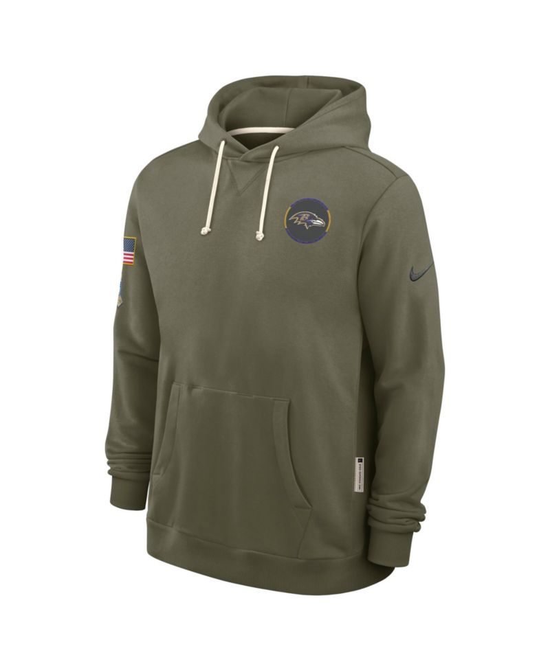 Men's Olive Baltimore Ravens 2025 Salute to Service Dominant Force Pullover Hoodie