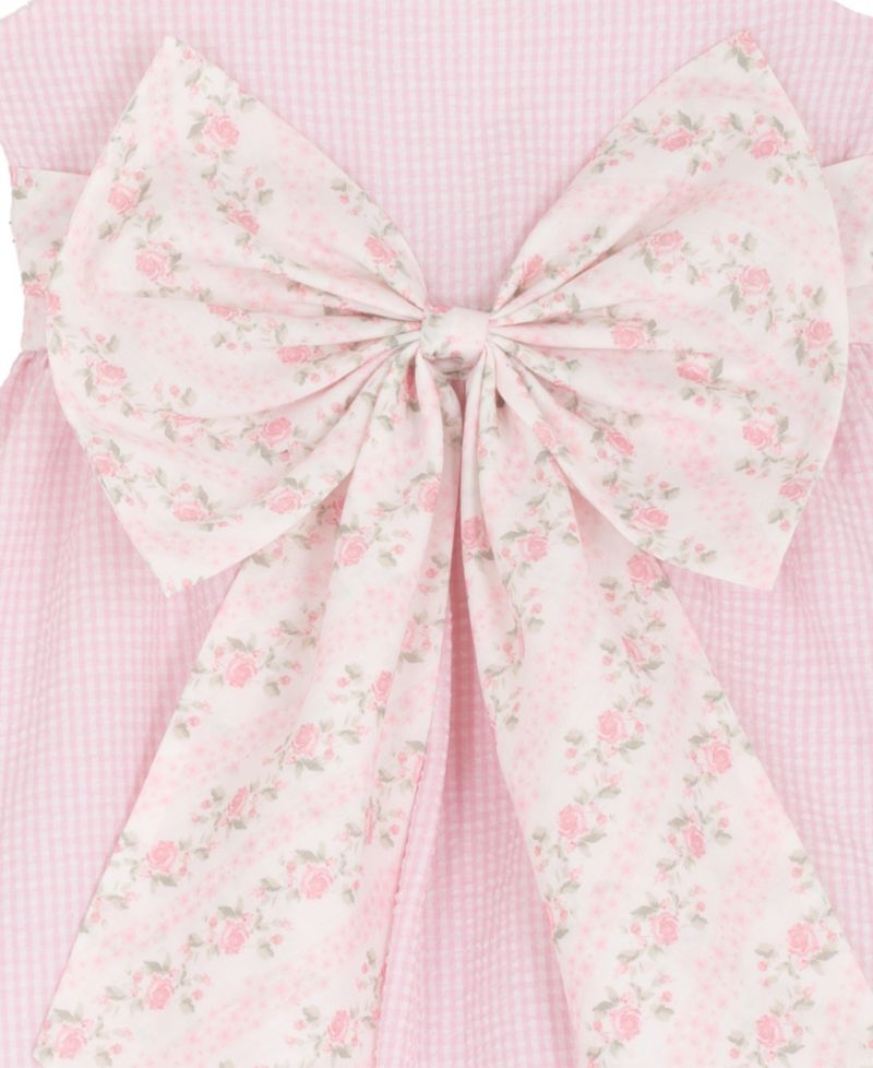 Girls' 2T-6X Seersucker Round Neck Dress and Bag, 2-Piece Set