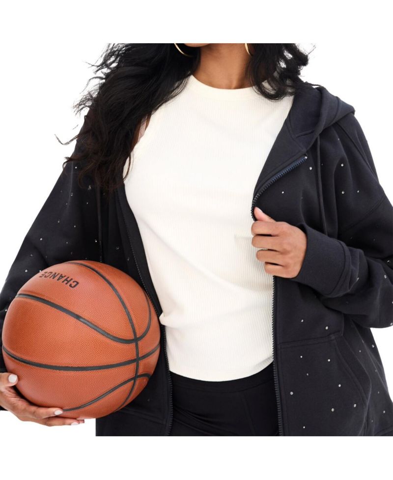 Women's Black Boston Celtics Oversized Allover Gemstone Full-Zip Hoodie