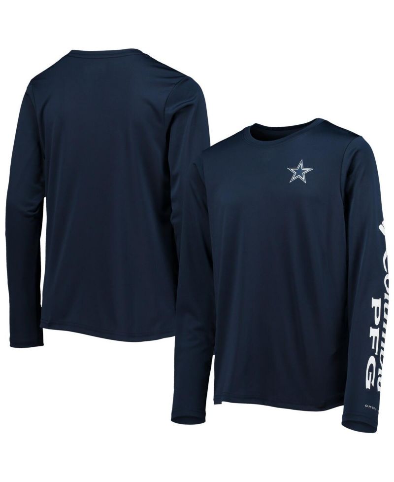 Big Boys Navy and White Dallas Cowboys Terminal Tackle Omni-Shade Long Sleeve T-shirt