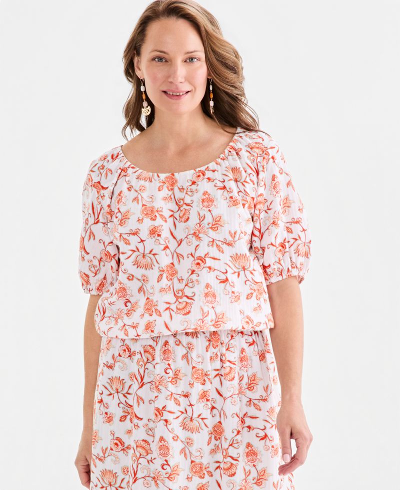 Women's Printed Gauze Bubble Top
