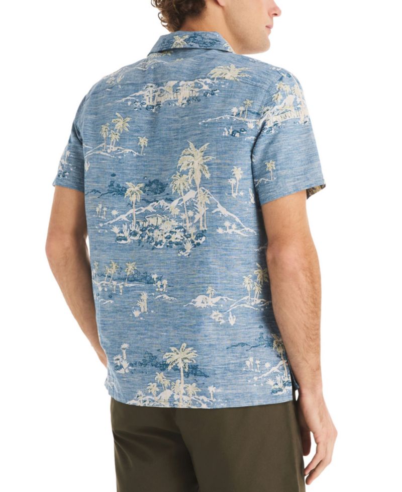 Men's Linen Short-Sleeve Camp-Collar Shirt