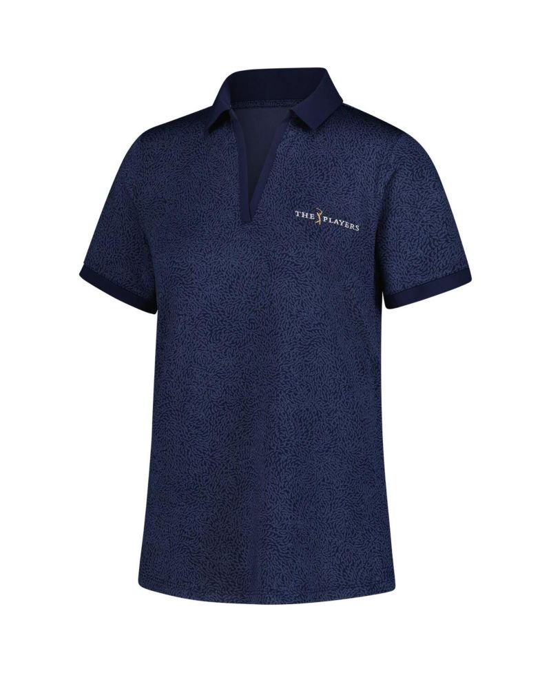 Women's Navy THE PLAYERS Playoff 3.0 Eagle Swoop V-Neck Polo Shirt
