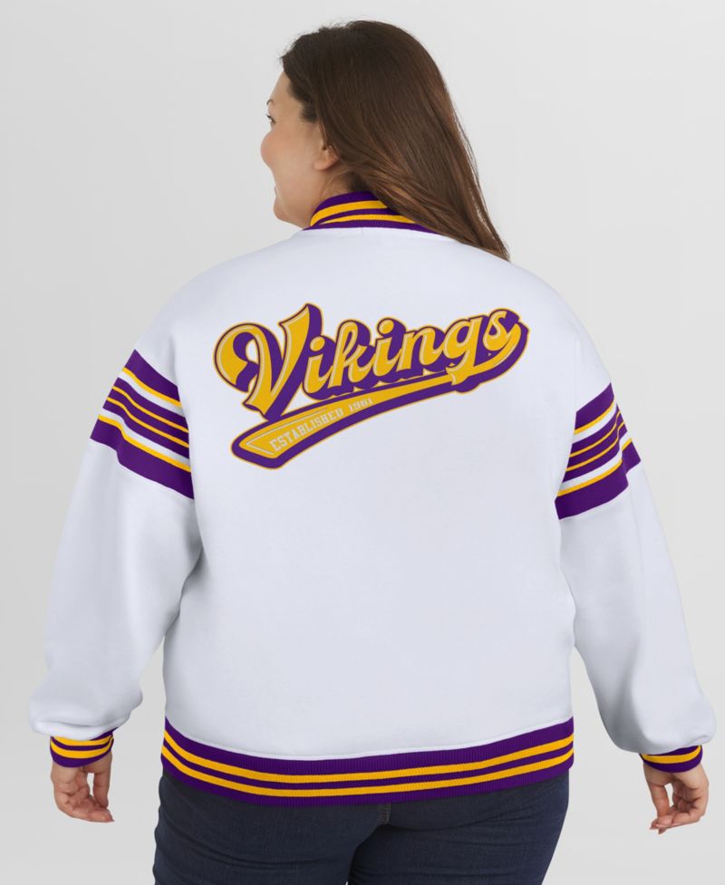 Women's White Minnesota Vikings Plus Size Full-Snap Fleece Sweatshirt Jacket