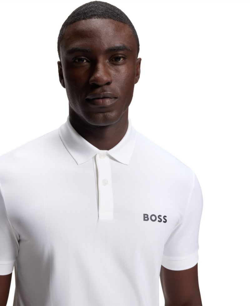 Men's Four-Way Stretch Stripe-Jersey Slim-Fit Polo Shirt