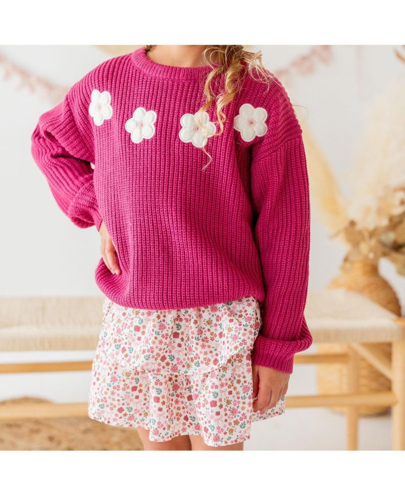 Little Girls Floral Applique Sweater