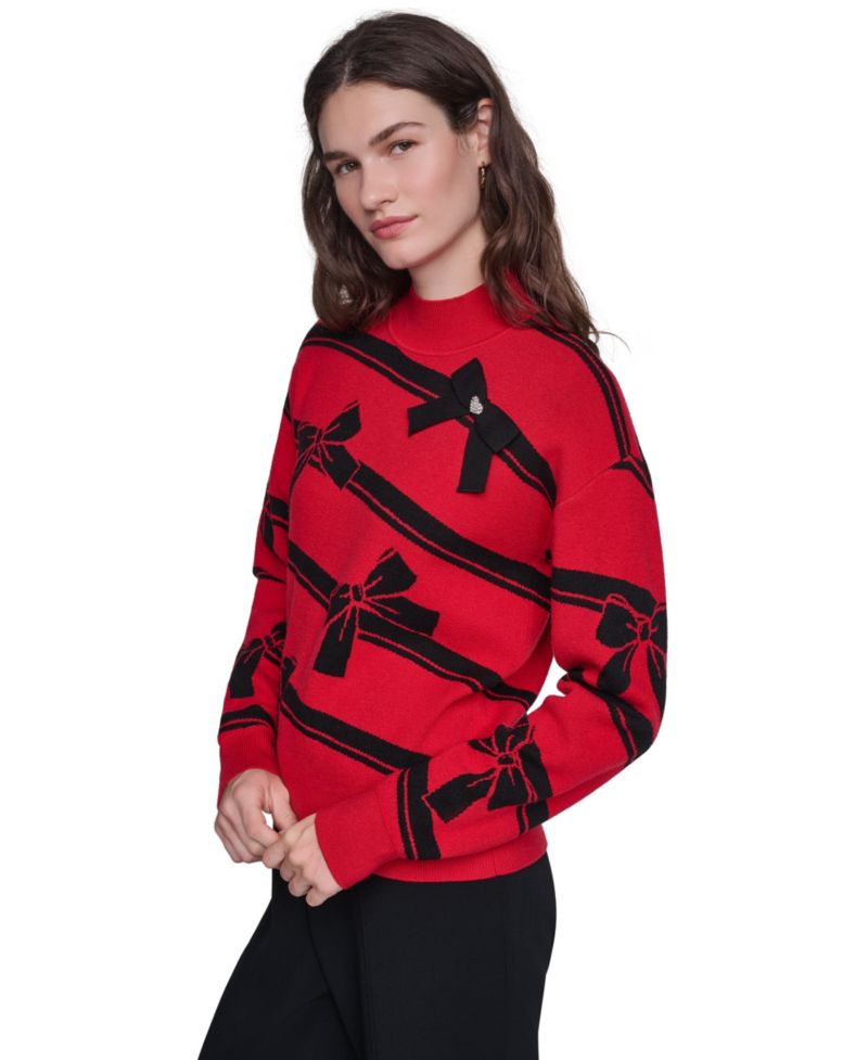 Women's Striped Mock Neck Bow Sweater