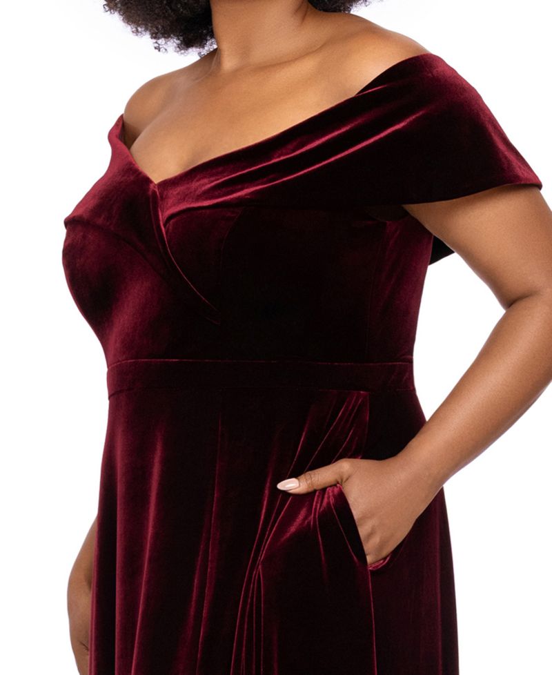 Plus Size Velvet Off-the-Shoulder A-Line Gown