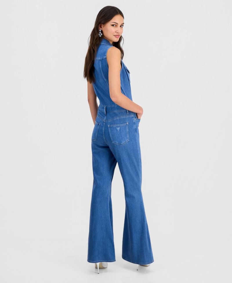 Women's Harlo Sleeveless Flared-Leg Denim Jumpsuit
