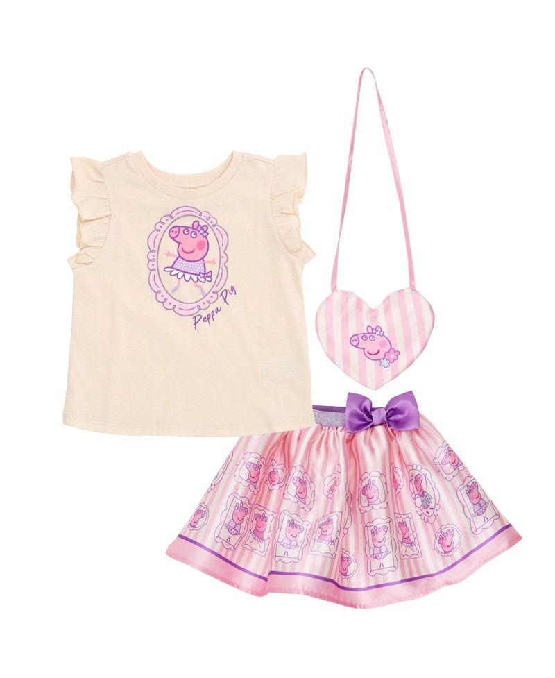 Girls' 5-12 T-Shirt and Satin Skirt Set with Bag