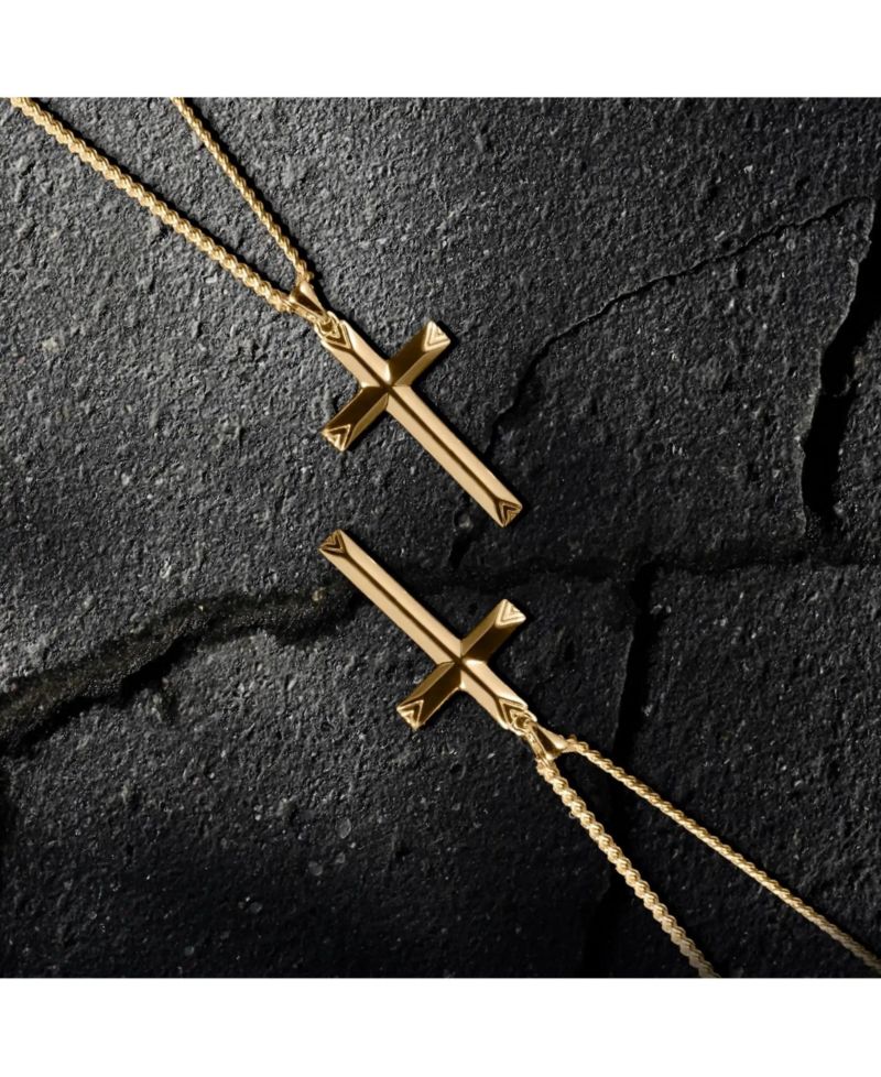 Men's Gold Cross Pendant Necklace with 21" Curb Chain