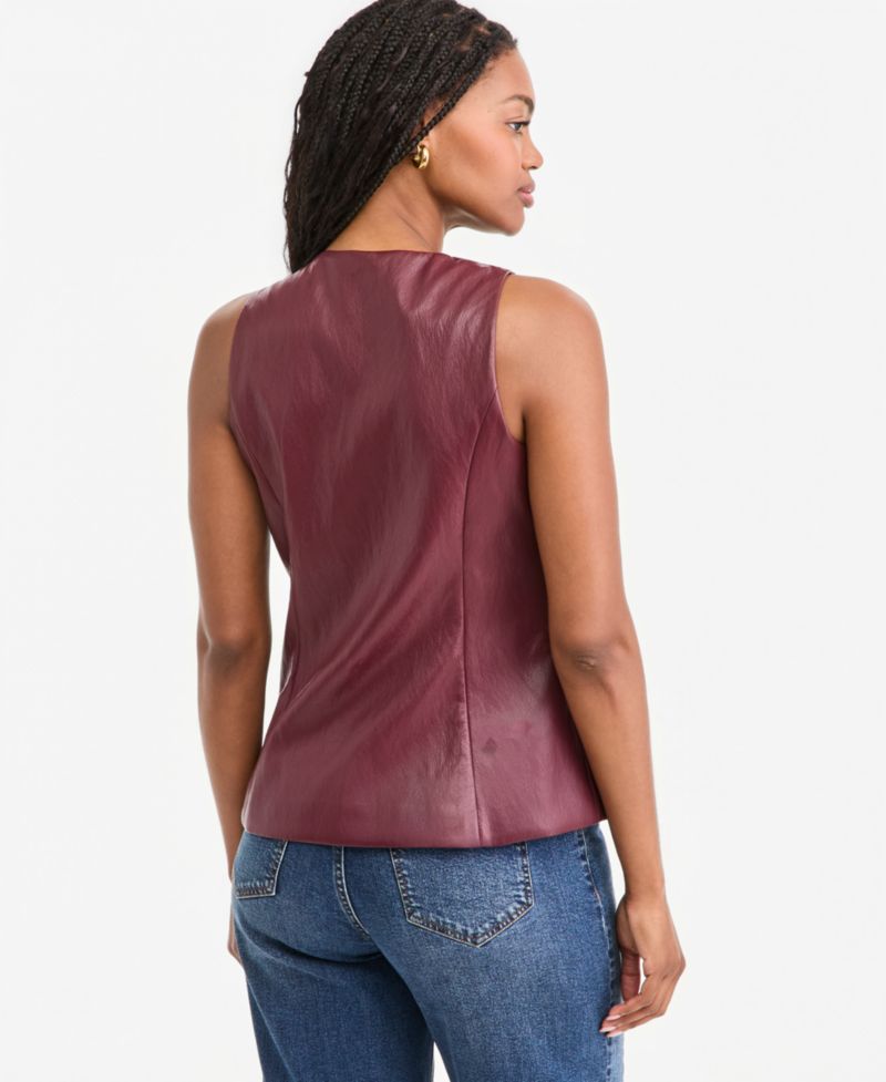 Women's Woven Faux Leather V-Neck Vest