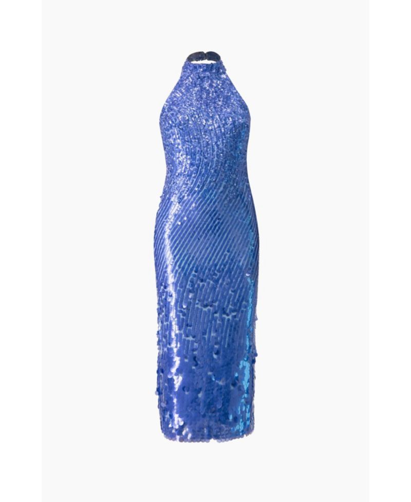 Women's Halter Paillette Sequin Midi Dress With Open-Back
