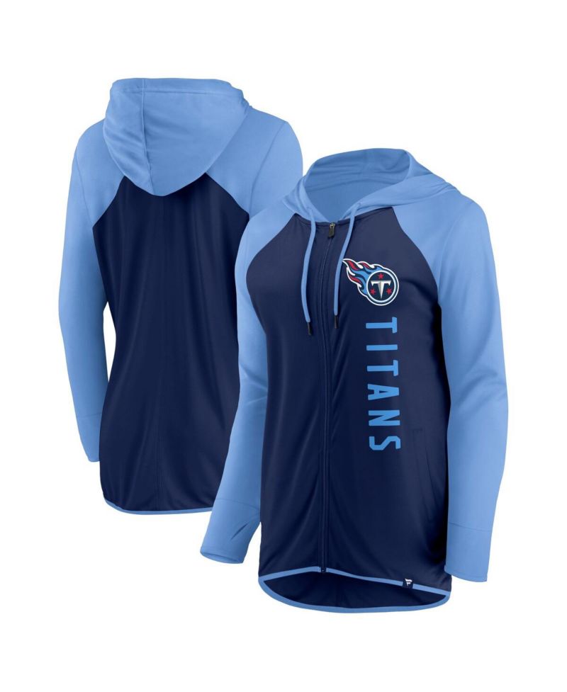 Women's Navy, Light Blue Tennessee Titans Forever Fan Full-Zip Hoodie