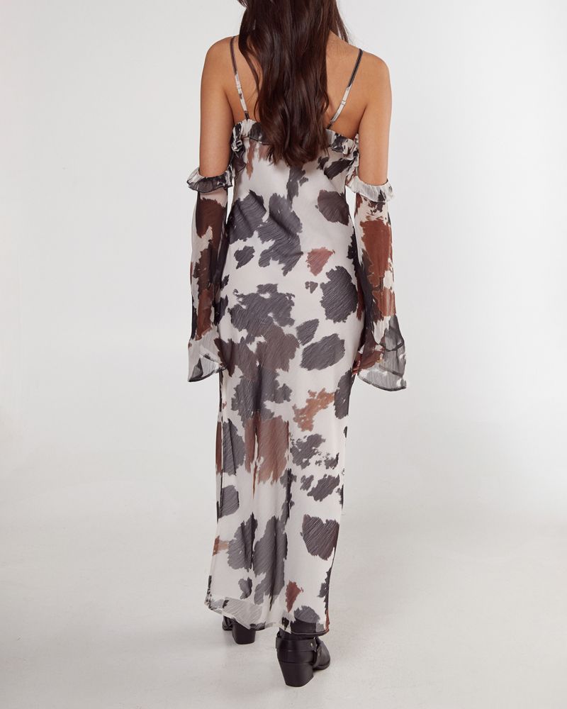 Women's Cold Shoulder Bias Cut Split Maxi Dress