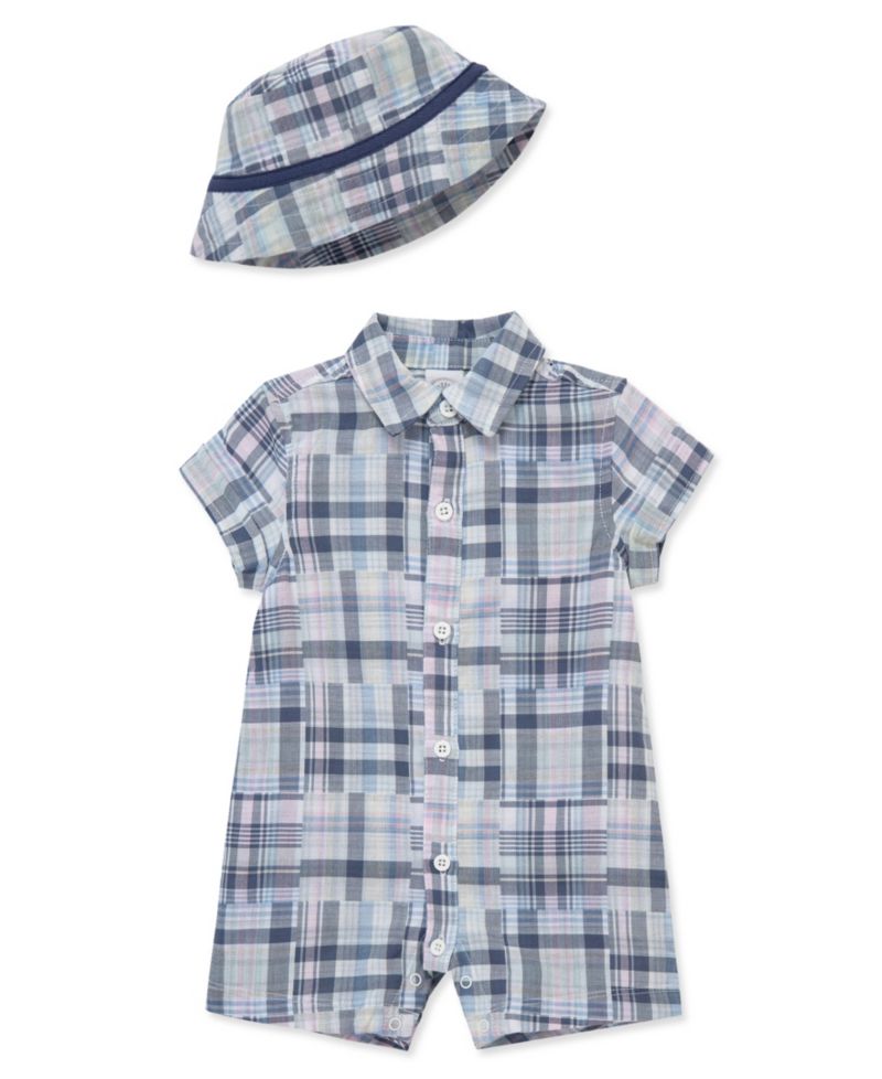 Baby Boys' Plaid Romper & Hat, 2-Piece Set