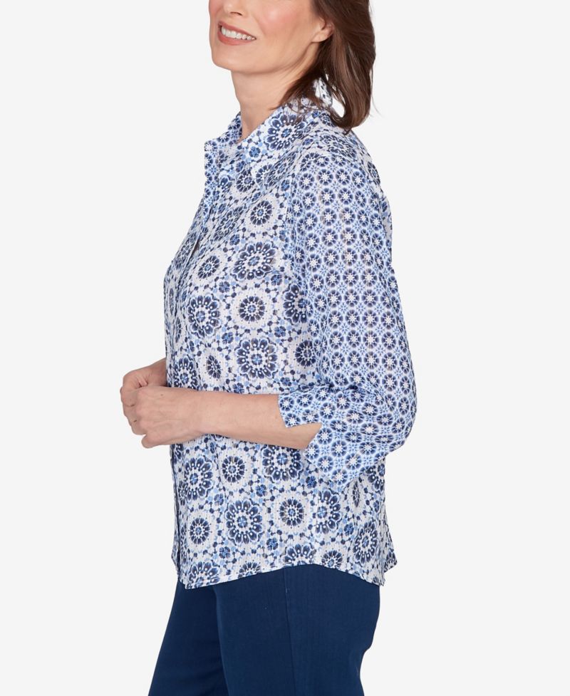 Women's Mykonos Geometric Button-Front Collared Top