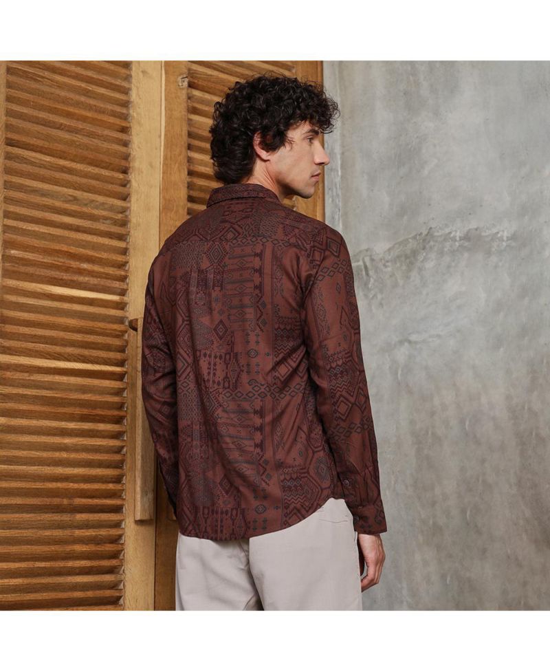 Men's Russet Brown Aztec-Imprint Shirt