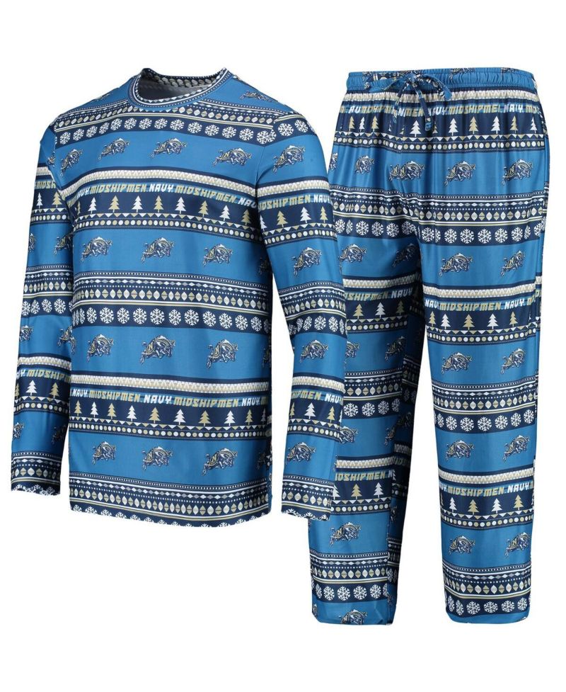 Men's Navy Navy Midshipmen Ugly Sweater Long Sleeve T-shirt and Pants Sleep Set