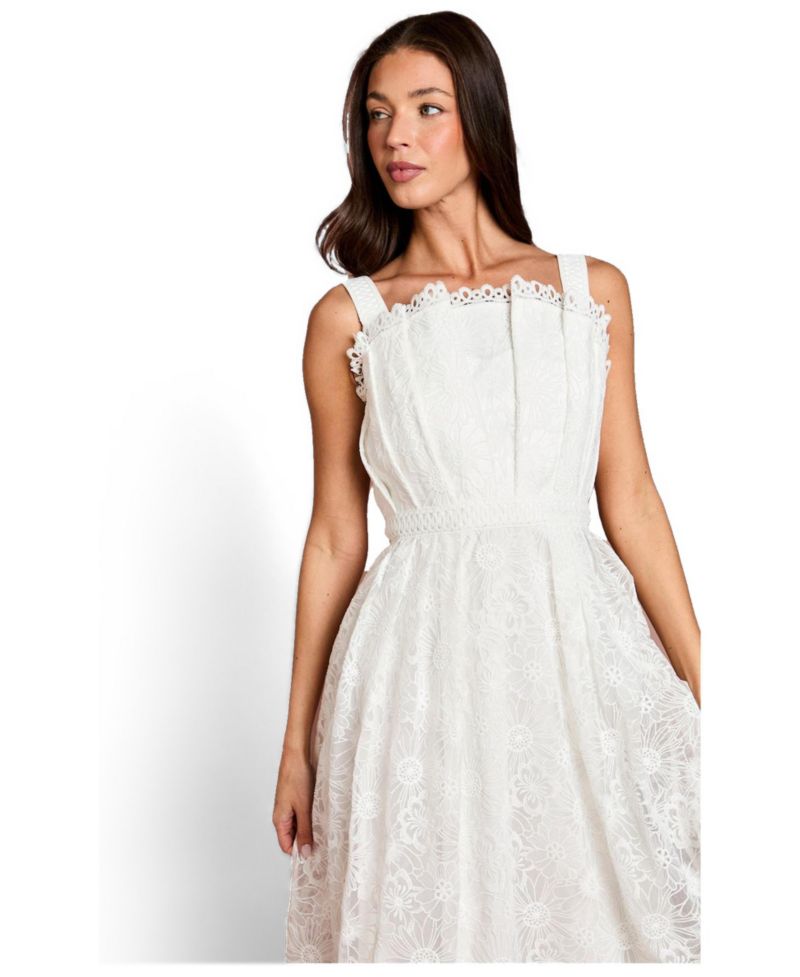 Women's Embroidered Lace Midi Dress