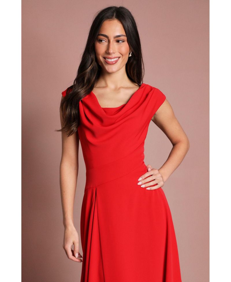 Women's Off Shoulder Crepe Midi Dress