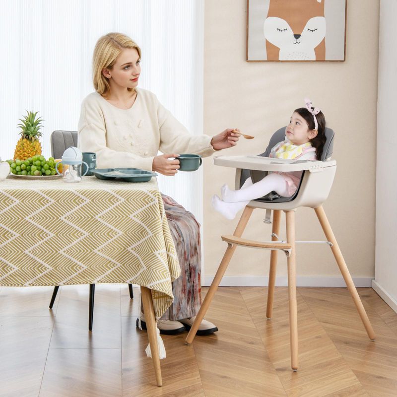 3-in-1 Convertible Wooden Baby High Chair with Cushion