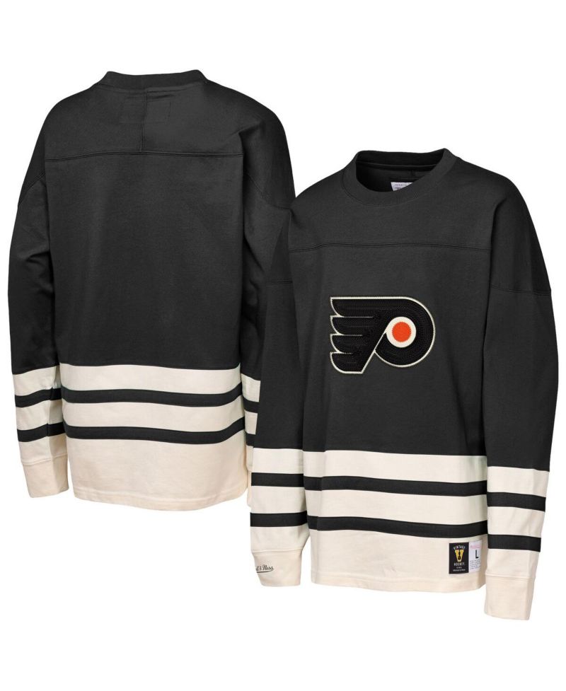 Big Boys and Girls Black Philadelphia Flyers Chainstitch Heavyweight Long Sleeve Sweatshirt