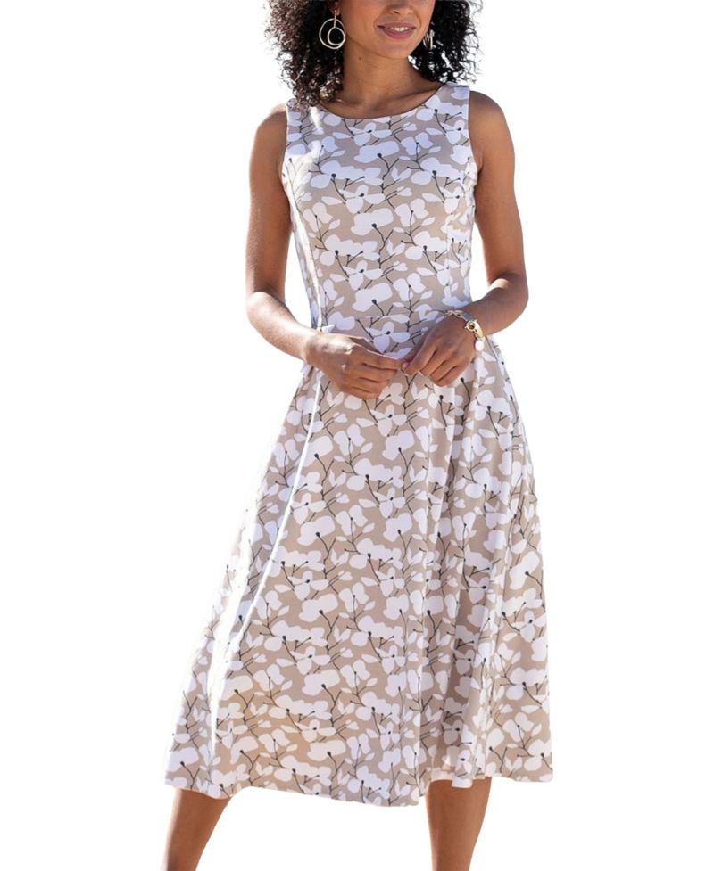 Women's Viscose Printed Sleeveless A-Line Midi Dress