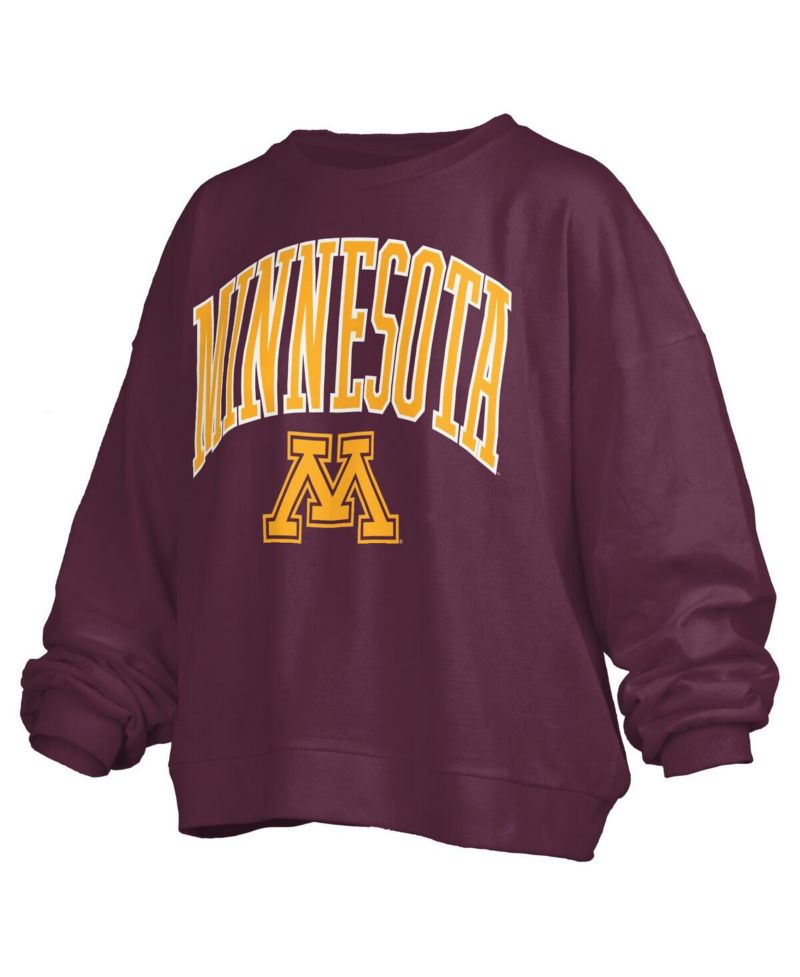 Women's Maroon Minnesota Golden Gophers Janise Arch Over Logo Waist Length Oversized Pullover Sweatshirt