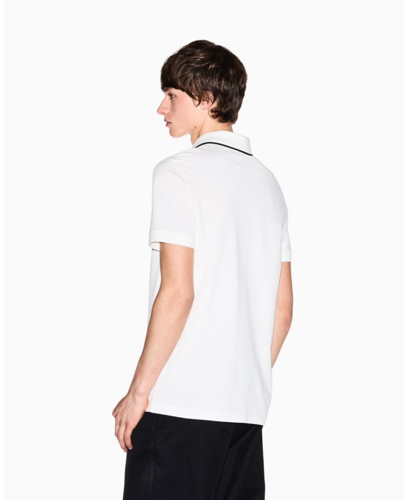 Men's Short Sleeve Pique Johhny Collar Polo Shirt with Tipping