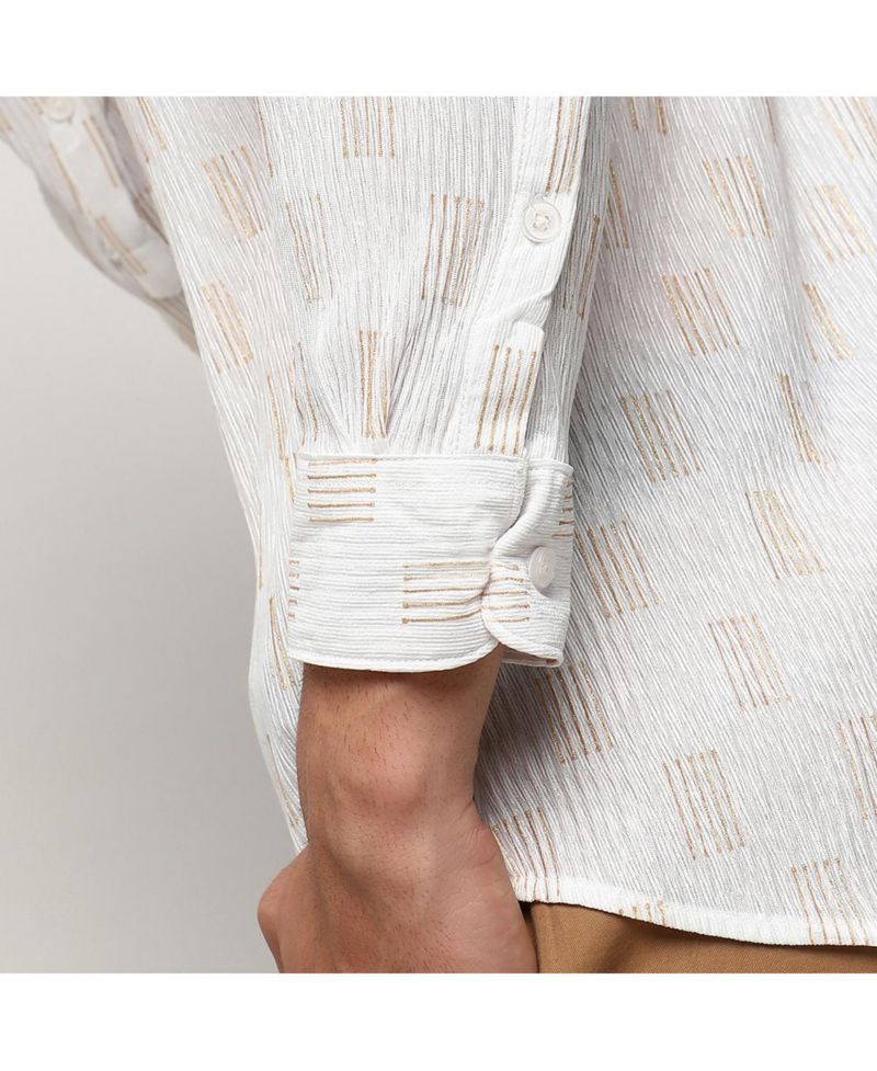Men's Chalk White Foil-Pleated Shirt