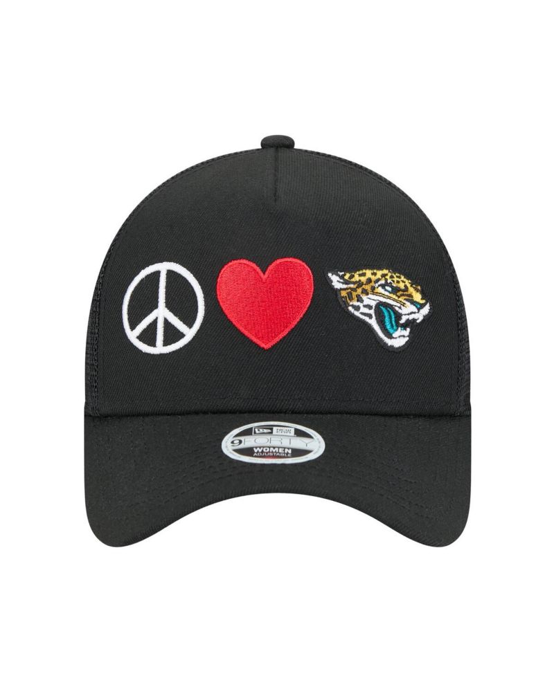 Women's Black Jacksonville Jaguars Peace Love Trucker 9FORTY Adjustable Hat