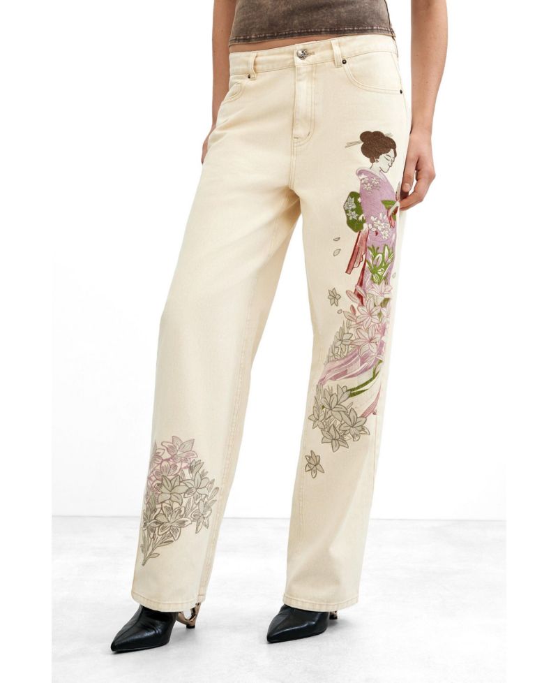 Women's High-Rise Wide-Leg Embroidered Jeans