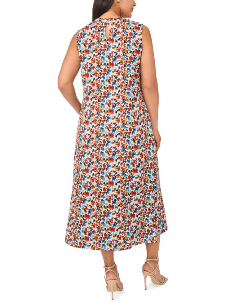 Plus Size Mock-Neck Pleated Midi Dress