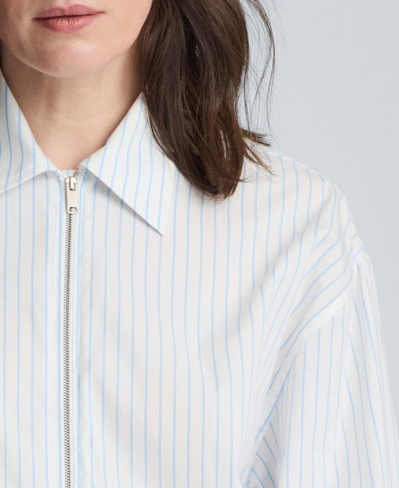 Women's Half Zip Front Paneled Long Sleeve Poplin Shirt