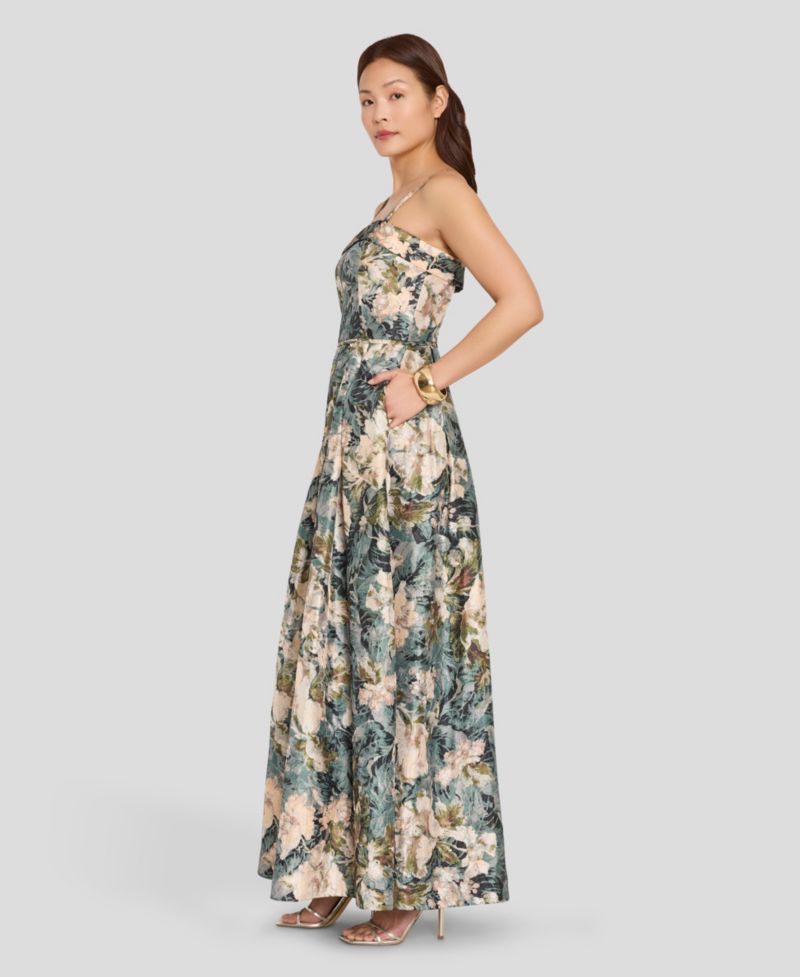 Women's Square Neck Floral Printed Ball Gown