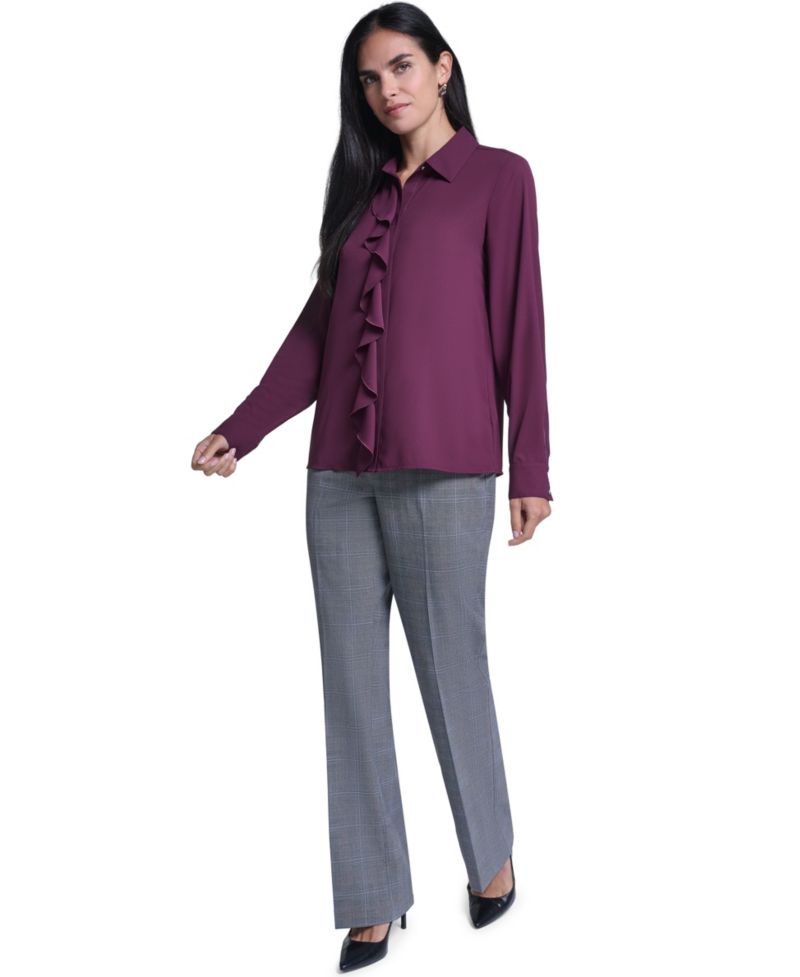 Women's Ruffle-Front Long-Sleeve Blouse