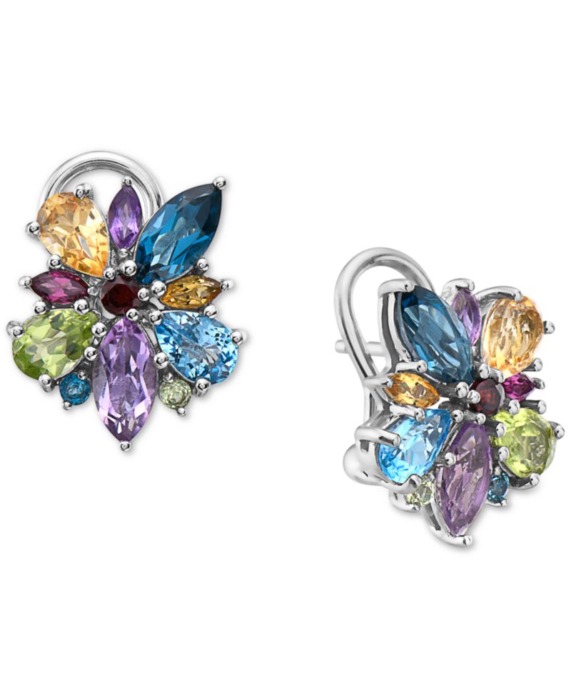EFFY® Multi-Gemstone Flower Stud Earrings (6-1/20 ct. t.w.) in Sterling Silver
