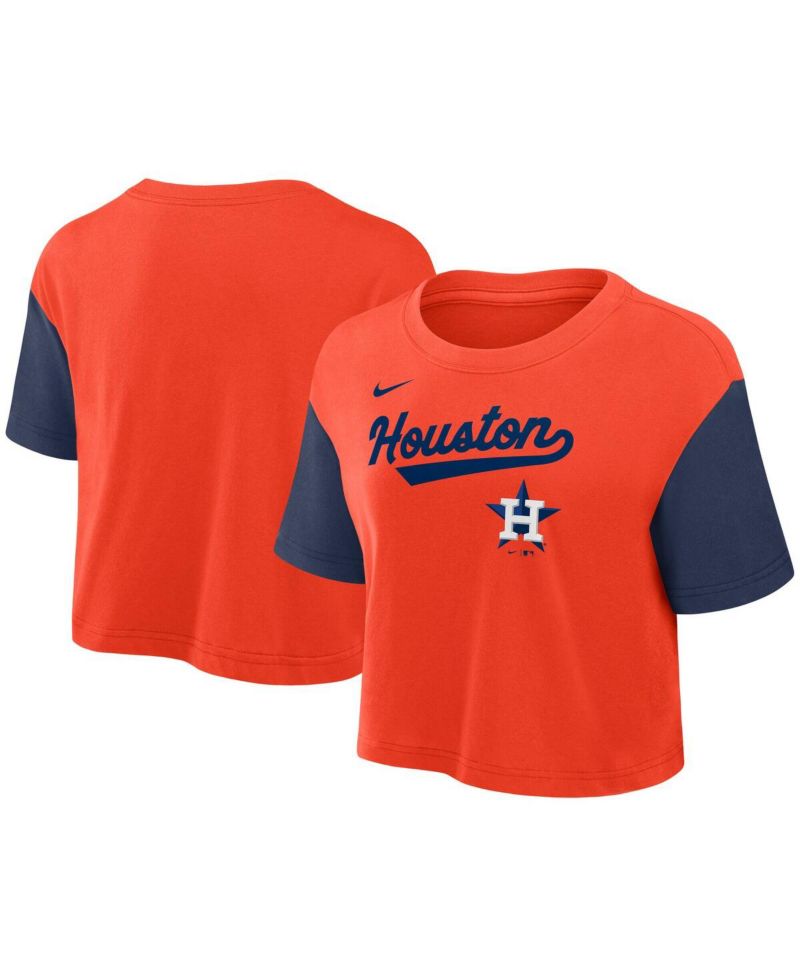 Women's Orange/Navy Houston Astros Script Cropped Performance T-Shirt