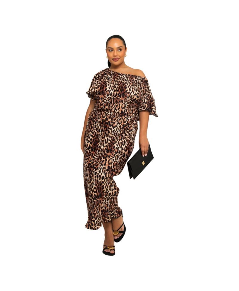 Women's Bold Leopard Plisse Midi Dress