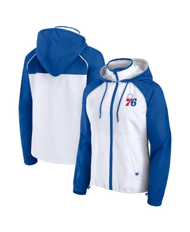 Women's White/Royal Philadelphia 76ers Anorak Raglan Full-Zip Hoodie Jacket
