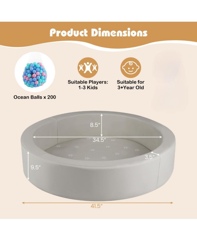 Toddler Soft Round Ball Pit with Removable Washable PU Cover