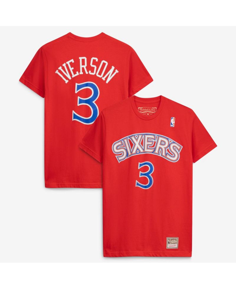 Men's and Women's Allen Iverson Red Philadelphia 76ers Hardwood Classics Name & Number T-Shirt