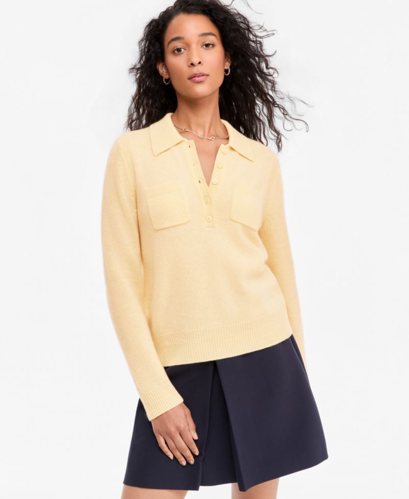 Women's 100% Cashmere Half-Button Collared Sweater