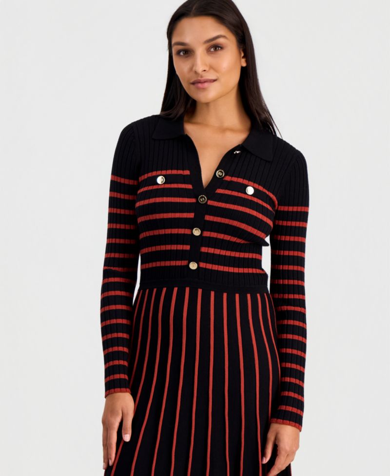 Women's Elodie Long-Sleeve Collared Midi Sweater Dress